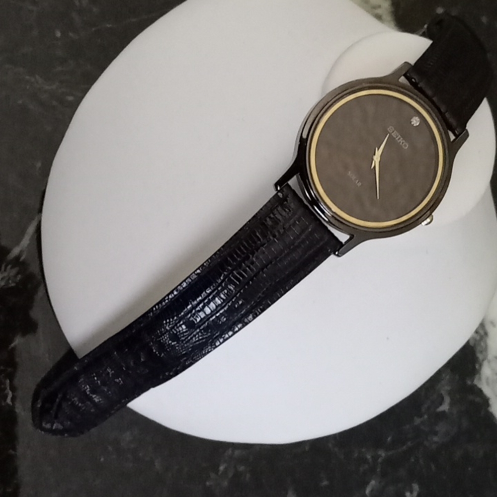 Seiko black stainless steel with real diamond Elegance model